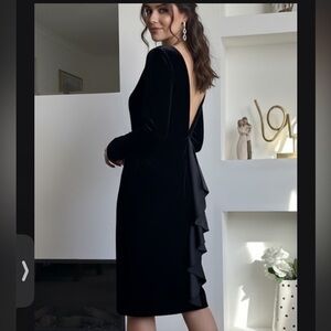 Lauren Ralph Lauren Black Long Sleeve Dress with Ruffle